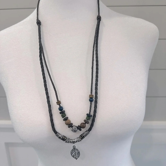 BOHO CHIC‎ Braided Leather Beaded Double Necklace 28” - Picture 1 of 4